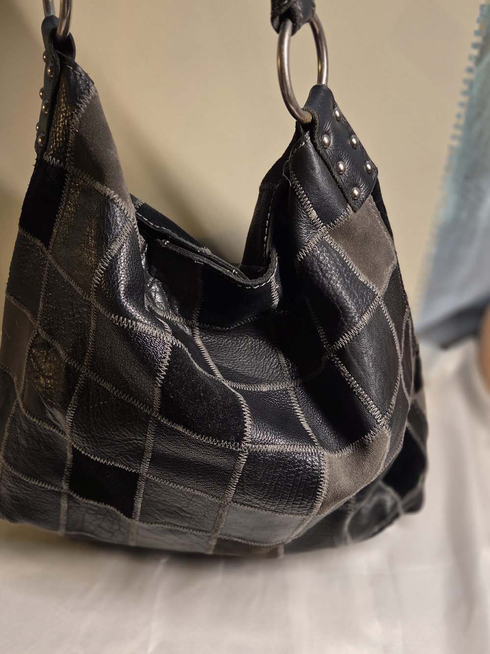 Lucky Brand Patchwork Black & Gray Leather Hobo Bag - Picture 2 of 4